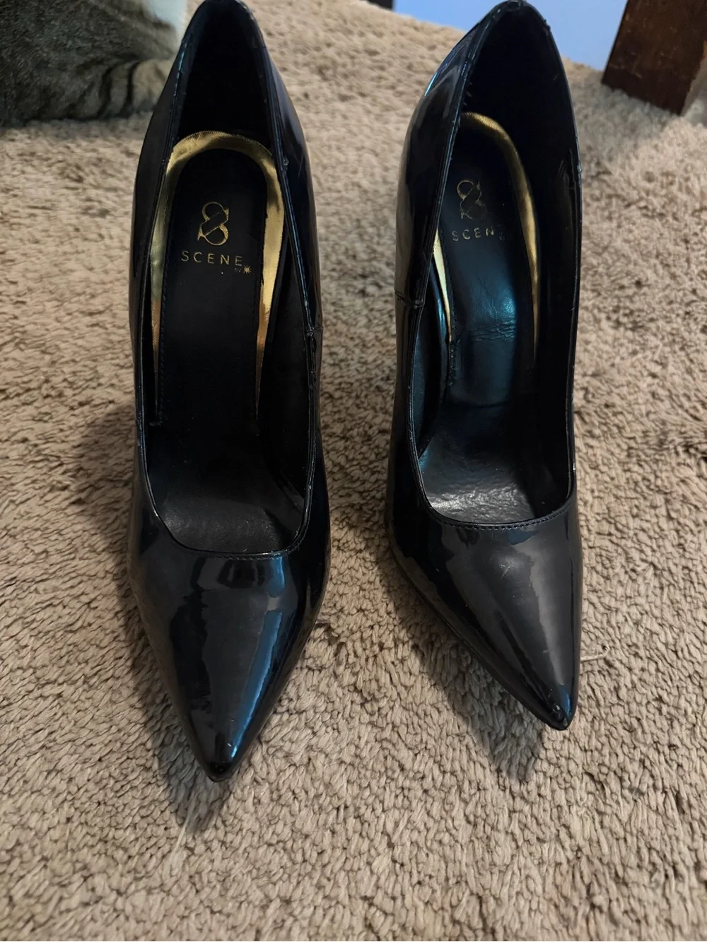 Scene Lipstick Black Patent Pointed Toe High Heels